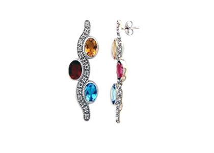 Rhodium Plated CZ Studded Gemstone Earring